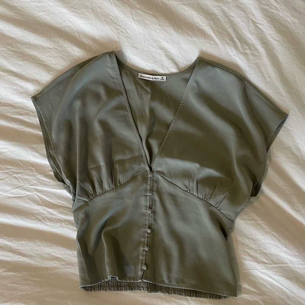 Abercrombie Dolman Sleeve Button-Through Top - Sage Green